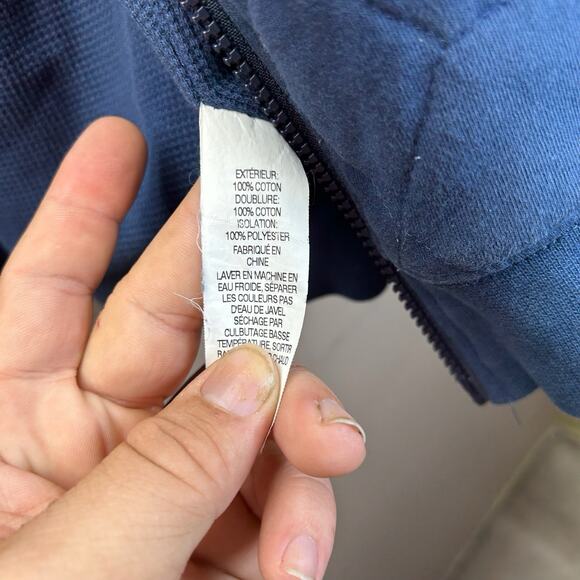 LL Bean Quilted Thermal Hooded Jacket Men M Blue Full Zip Heavy Hoodie Warm - Picture 3 of 4